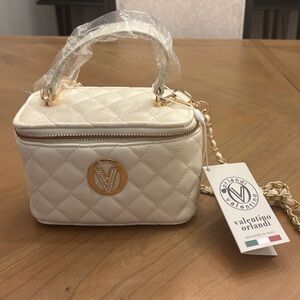 Valentino Orlandi Ivory Quilted Mini Bag with Gold Details
